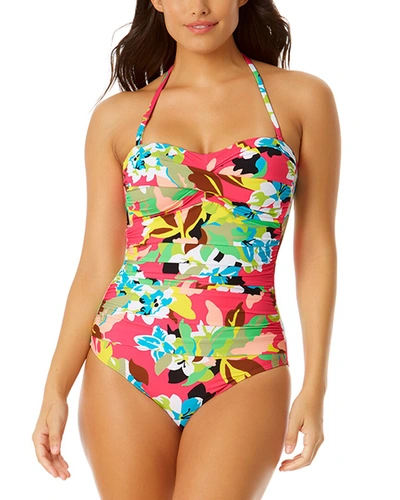 Shop Anne Cole Twist Front Shirred Bandeau One-piece In Multi