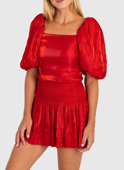 Shop Koché Logan Puff Sleeve Crop Top In Flame In Red