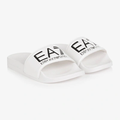 Shop Ea7 Emporio Armani White Logo Sliders