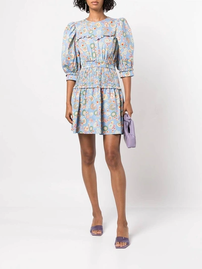 Shop Diane Von Furstenberg Phoebe Petite Layered Mini Dress In Floral Sky Blue In Multi