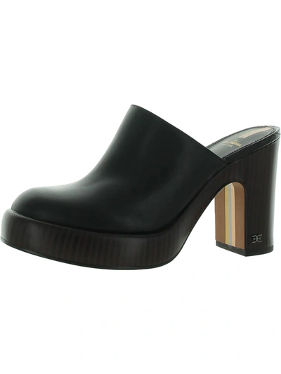Shop Sam Edelman Shiloh Womens Leather Block Heel Mules In Black