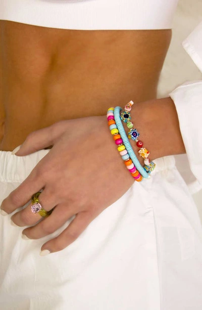 Shop Ettika Set Of 3 Rainbow Beaded & 6-6.5mm Cultured Freshwater Pearl Stretch Bracelets In Gold