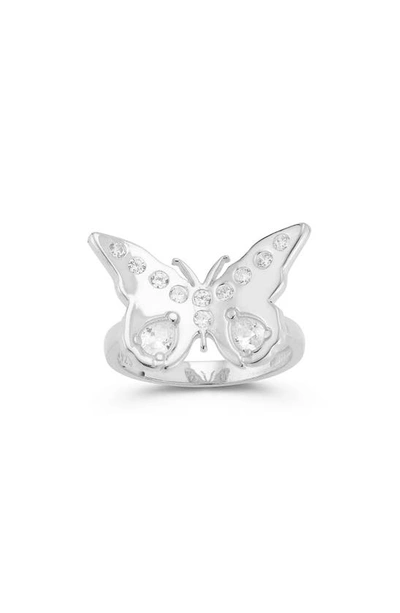 Sphera Milano Silver Cz Butterfly Ring In Silver