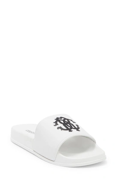 Shop Roberto Cavalli Pool Slide Sandal In White/ Black