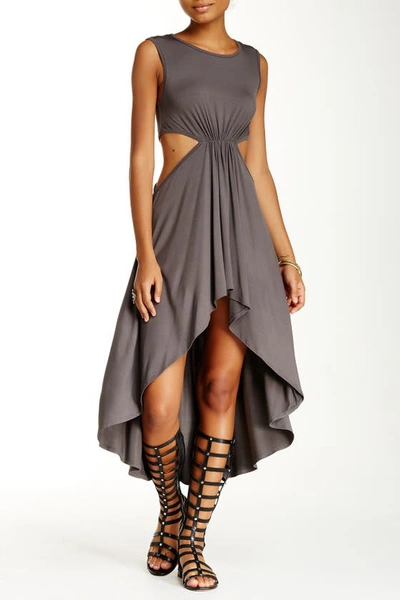 Shop Go Couture Side Cutout High/low Dress In Silver