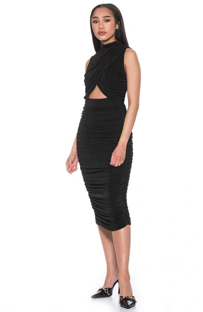 Shop Alexia Admor Khloe Sleeveless Ruched Cutout Midi Dress In Black