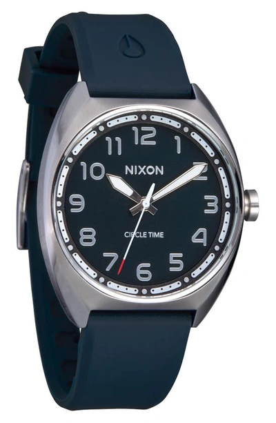 Shop Nixon Mullet Silicone Strap Watch In Silver / Teal