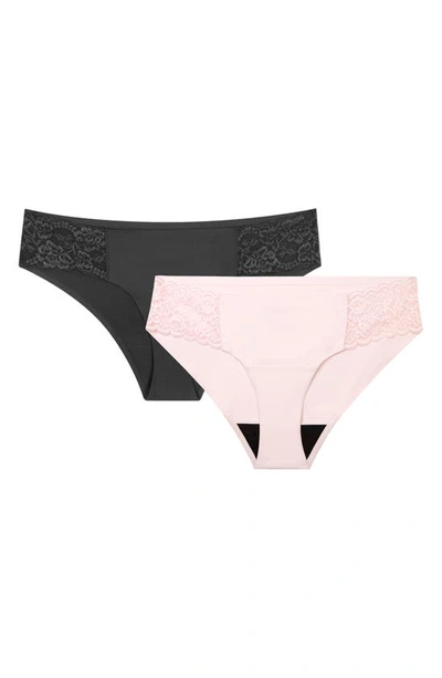 Proof 2-pack Period & Leak Lace Moderate Absorbency Cheeky Panties In  Black/ Blush