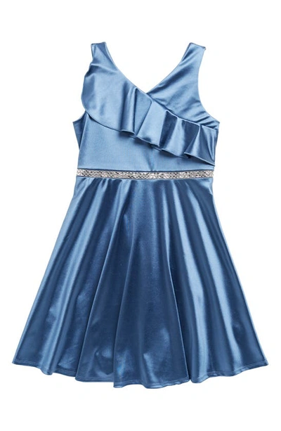 Shop Lnl Kids' Satin Ruffle Dress In Denim