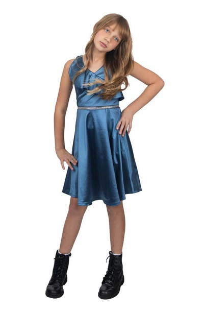 Shop Lnl Kids' Satin Ruffle Dress In Denim