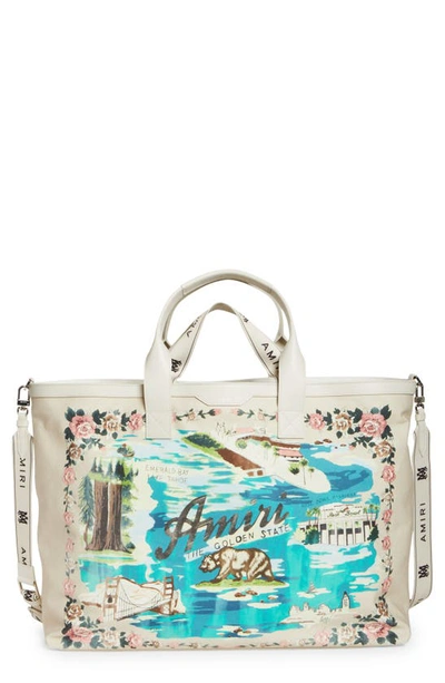 Shop Amiri California Print Canvas Tote In Alabaster