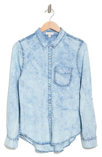 Shop Como Vintage Acid Wash Denim Button-up Shirt In Medium Blue