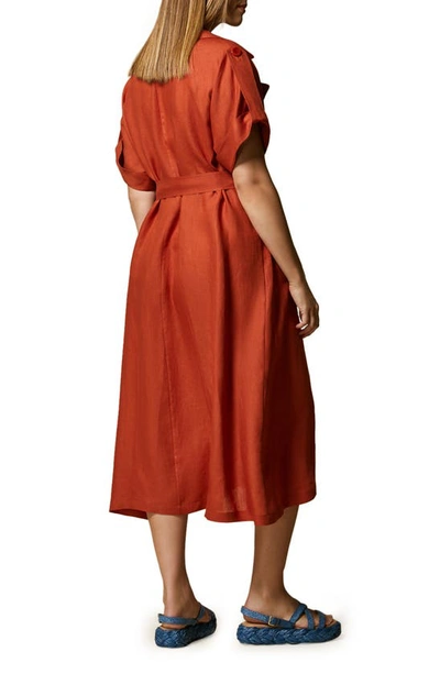 Shop Marina Rinaldi Double Breasted Belted Flax Trench Dress In Rust