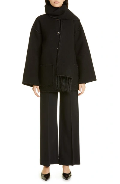 Totême Womens Black Embroidered Scarf Brushed Wool-blend Jacket In Black