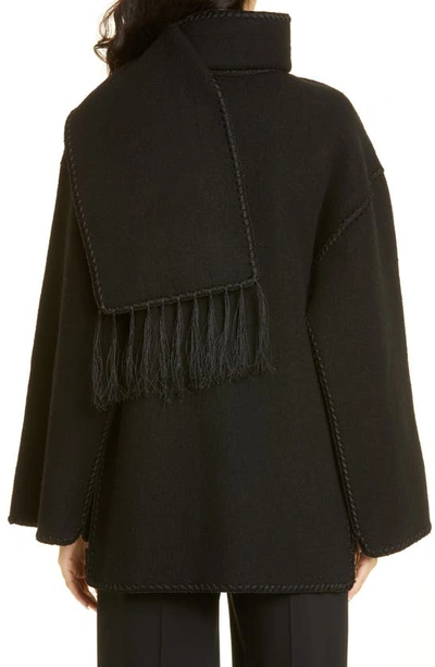 Shop Totême Chain Stitch Wool Blend Scarf Jacket In Black
