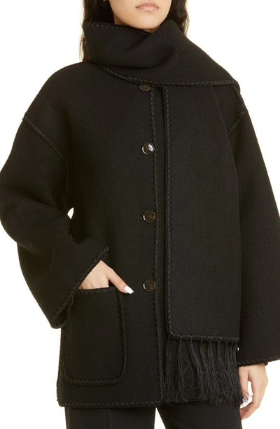 Totême Womens Black Embroidered Scarf Brushed Wool-blend Jacket In Black