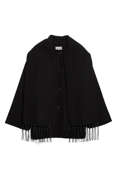 Shop Totême Chain Stitch Wool Blend Scarf Jacket In Black
