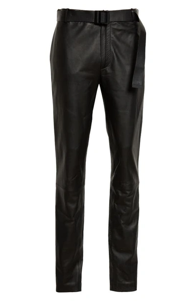 Shop Off-white Belted Super Skinny Leather Pants In Black