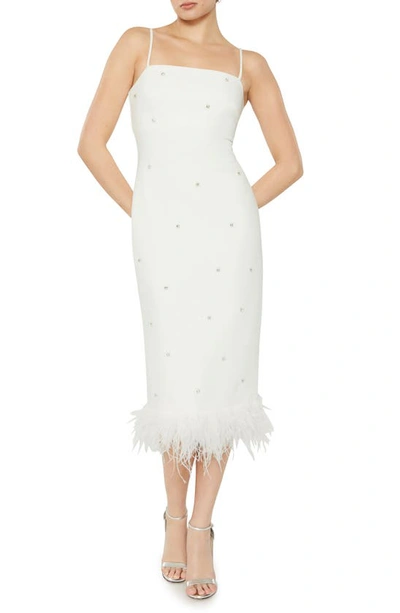 Shop Likely Electra Embellished Feather Trim Dress In White