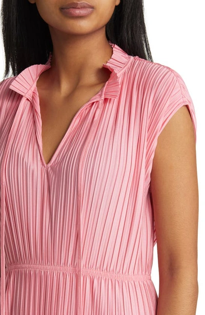 Hugo Boss Emals Stripe Split Neck A-line Dress In Pink | ModeSens