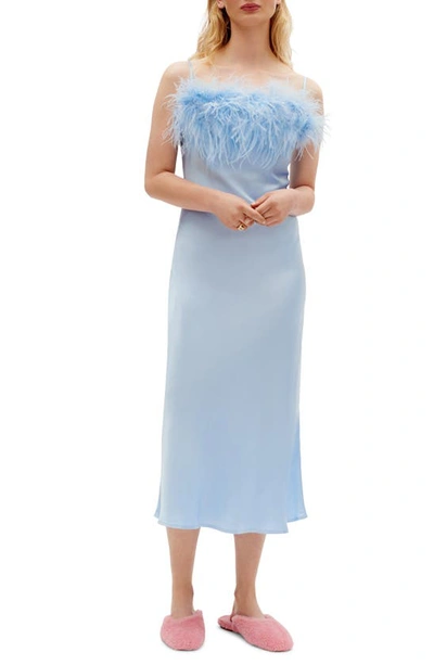 Shop Sleeper Boheme Feather Nightgown In Blue