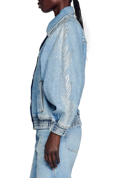 SANDRO RHINESTONE FLAME DETAIL DENIM JACKET 
