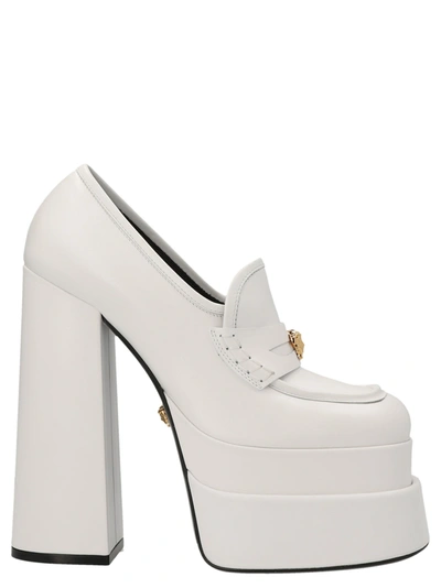 Shop Versace 'plateau Intrico' Loafers In White