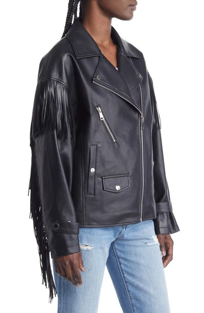Azalea Wang Fringe Faux Leather Jacket In Black