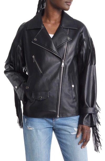 Azalea Wang Fringe Faux Leather Jacket In Black