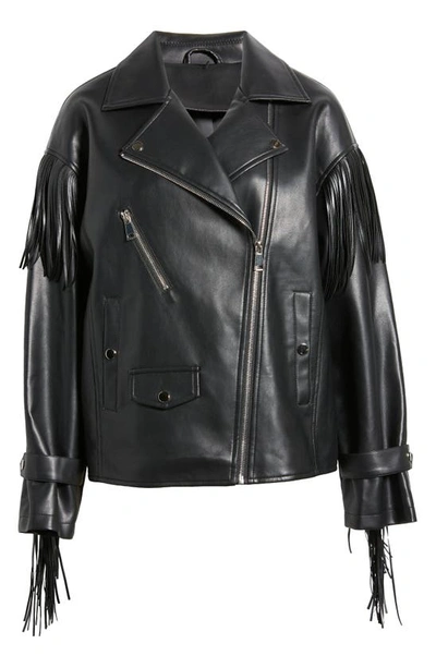 Azalea Wang Fringe Faux Leather Jacket In Black