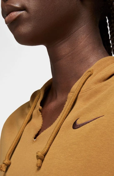 Shop Nike Everyday Crop Cotton Blend Hoodie In Desert Ochre/ Earth