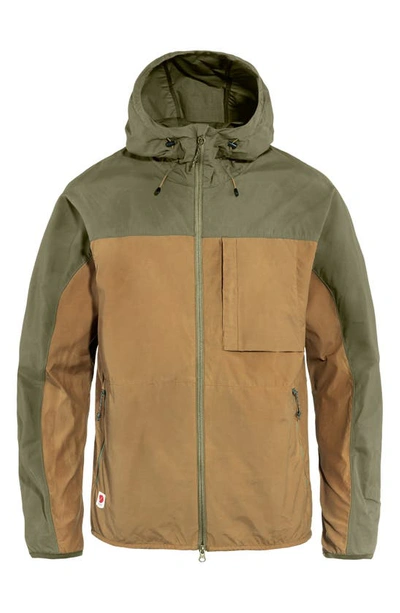Shop Fjall Raven High Coast Hooded Wind Jacket In Buckwheat Brown-green
