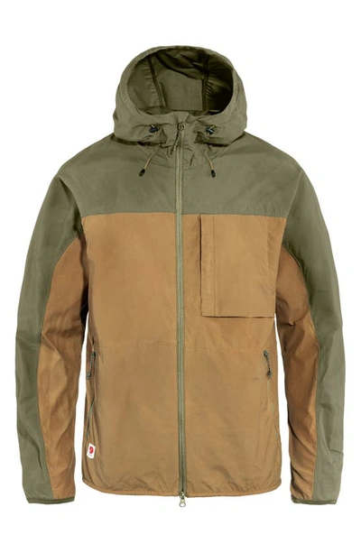 Shop Fjall Raven Fjällräven High Coast Hooded Wind Jacket In Buckwheat Brown-green