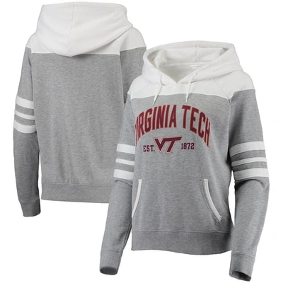 Shop Camp David Heathered Gray/white Virginia Tech Hokies Blitz Sleeve Striped Blocked Raglan Hoodie In Charcoal