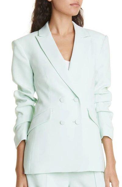 Shop Cinq À Sept Kris Ruched Sleeve Double Breasted Blazer In Celadon
