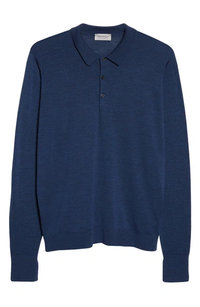 John Smedley Cotswold Long-sleeved Polo Shirt In Indigo
