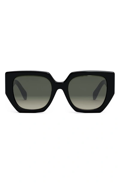 Shop Celine Triomphe 55mm Butterfly Sunglasses In Shiny Black / Gradient Brown