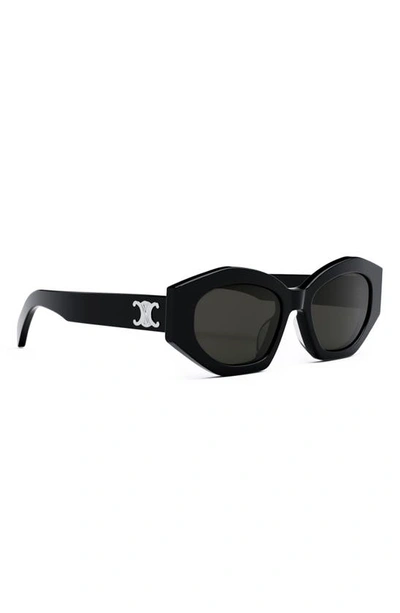 Shop Celine Triomphe 54mm Cat Eye Sunglasses In Shiny Black / Smoke