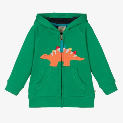 Shop Frugi Boys Green Dinosaur Cotton Zip-up Hoodie