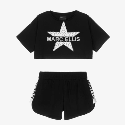 Shop Marc Ellis Girls Black Cotton Star Logo Shorts Set