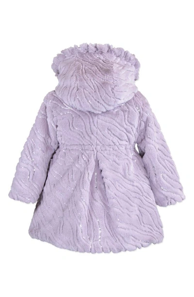 Shop Widgeon Kids' Sequin Hooded Faux Fur Coat In Purple Rain