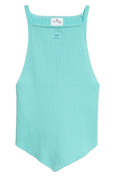 Shop Courrèges Pointy Hem Rib Tank In Turquoise