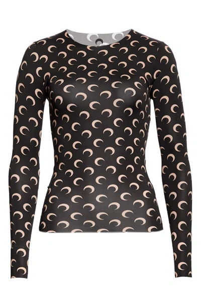 Shop Marine Serre Fitted Moon Print Top In 00 All Over Moon Tan On Black