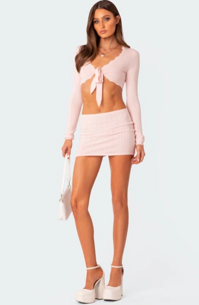 Edikted Pointelle Low Rise Miniskirt In Light-pink