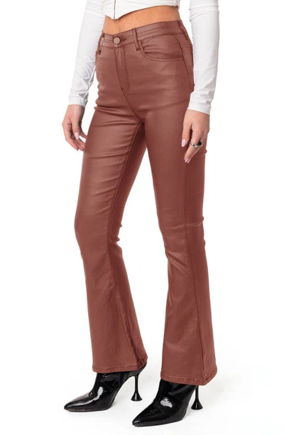 Edikted Luna Faux Leather Flare Leg Pants In Brown