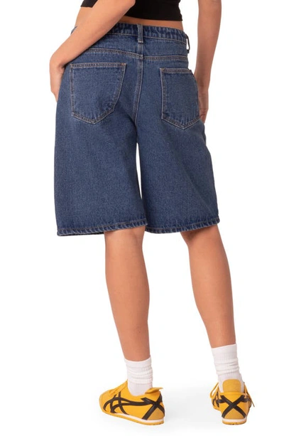 Edikted Oversize Low Rise Denim Bermuda Shorts In Blue