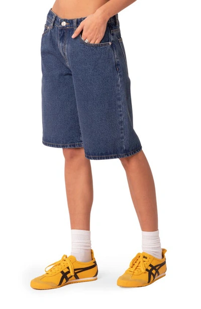 Edikted Oversize Low Rise Denim Bermuda Shorts In Blue