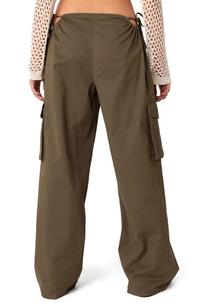 Edikted Carlo Low Rise Side Cutout Cargo Pants In Olive
