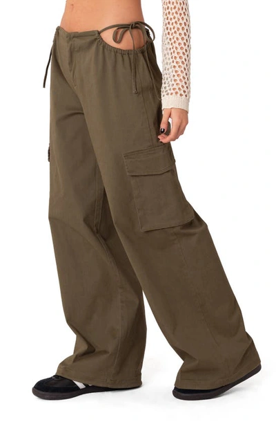 Edikted Carlo Low Rise Side Cutout Cargo Pants In Olive