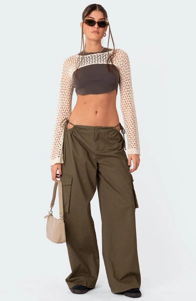 Edikted Carlo Low Rise Side Cutout Cargo Pants In Olive
